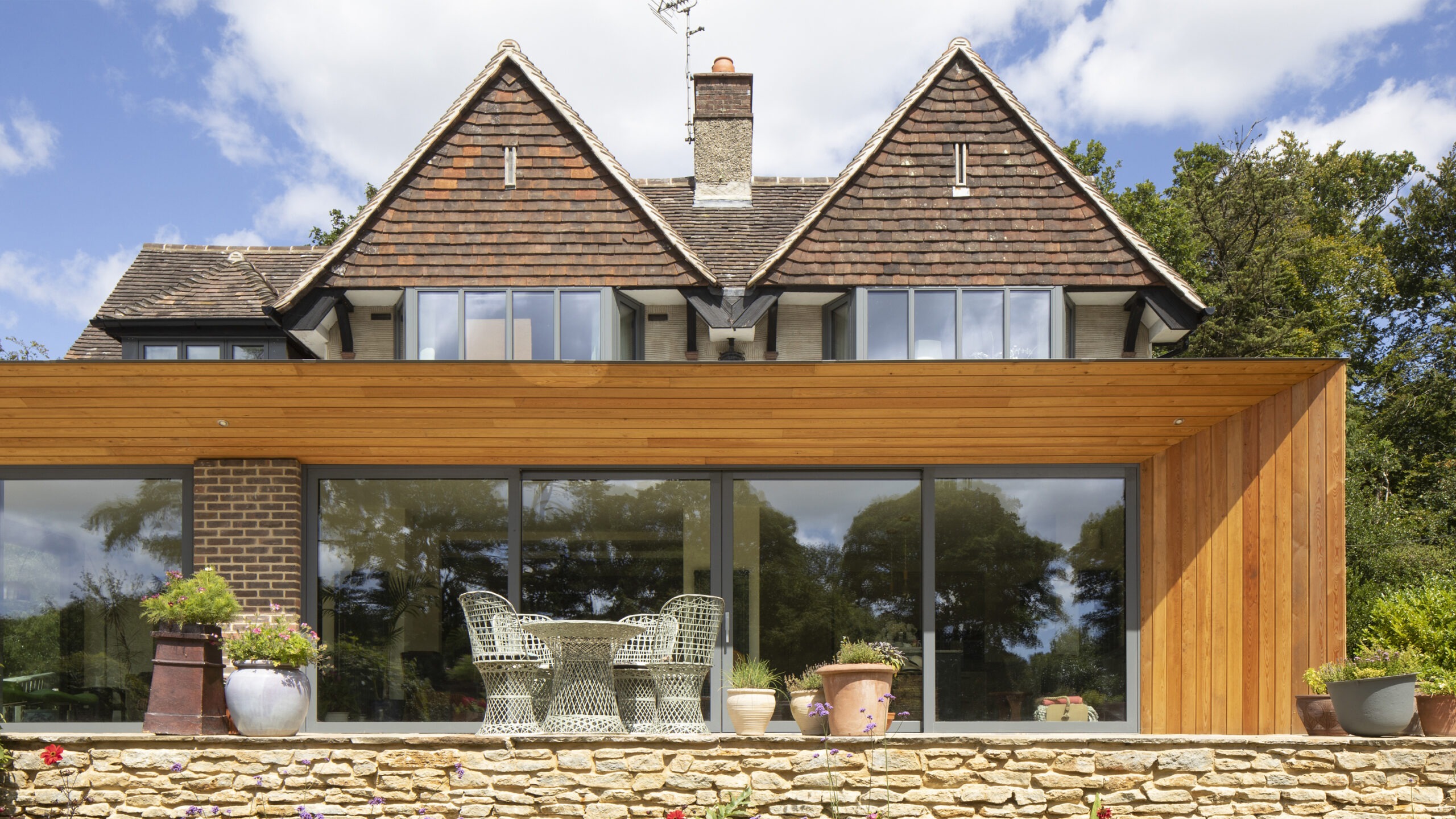 A traditional house with modern veranda in the sunshine