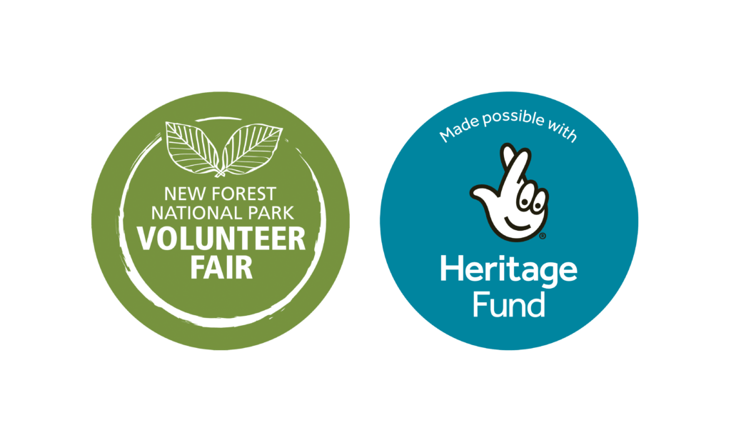 National Lottery Heritage Fund stamp with the New Forest National Park Volunteer Fair logo vol fair logo.