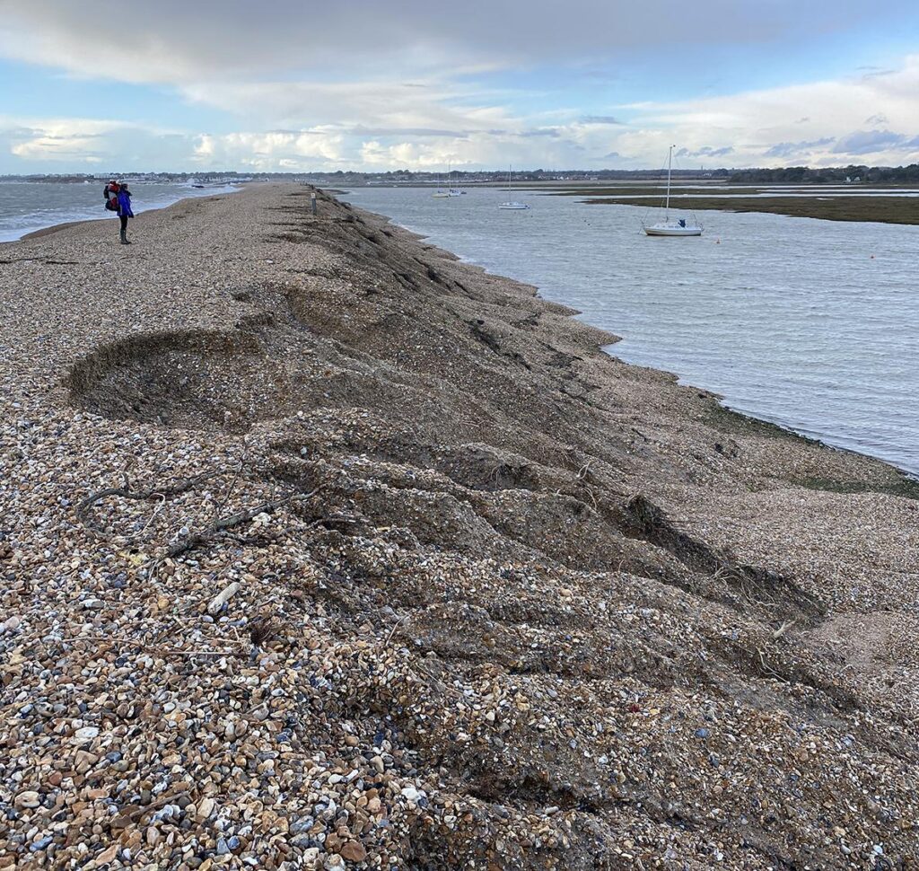damage to a shingle spit