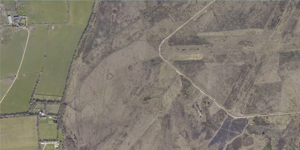 A Bronze Age Barrow in Beaulieu Enclosure photographed from the air