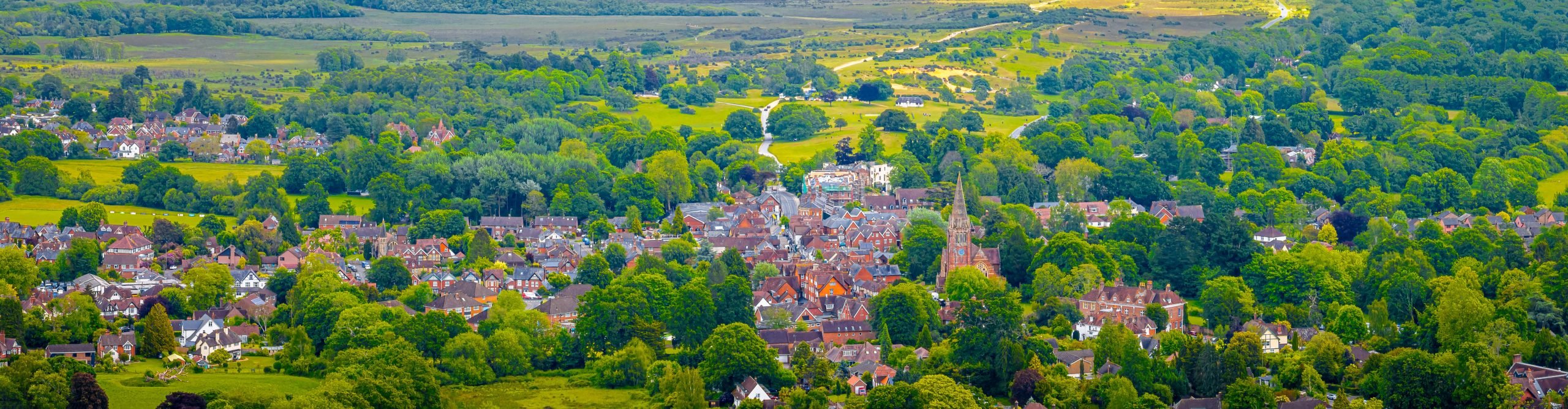 View of Lyndhurst, a large village and civil parish situated in the New Forest National Park in Hampshire, England