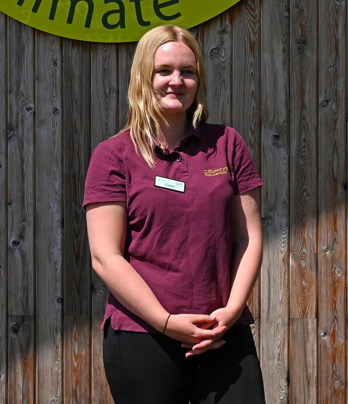 CET intern Casey Spry stood in front of the Fort Climate Centre in Beaulieu