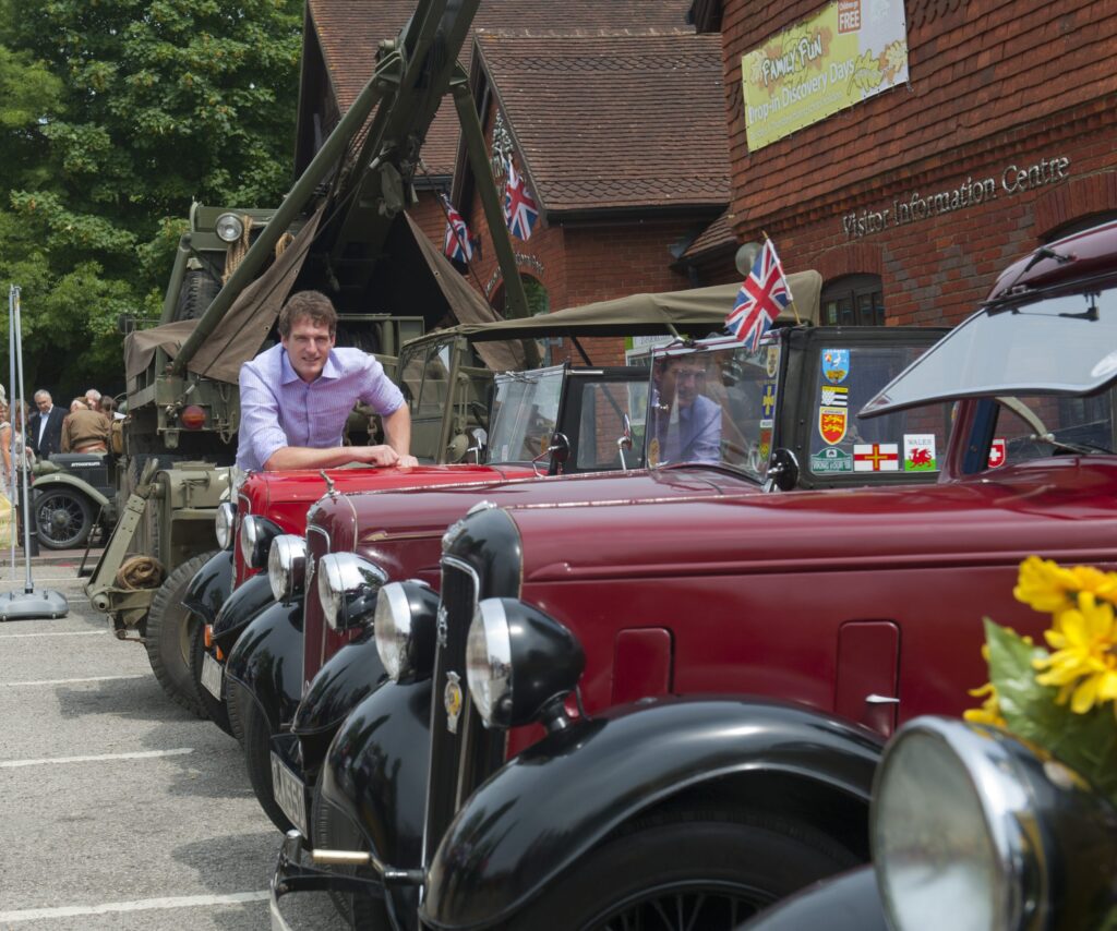 Historian and TV presenter Dan Snow looking at old vehicles during the opening of the New Forest Remembers World War II exhibit at the New Forest Centre in Lyndhurst.